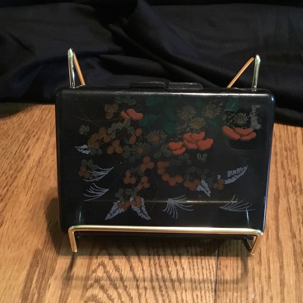 Vintage Black Floral Mini Jewelry Box, Hong Kong Lucite?